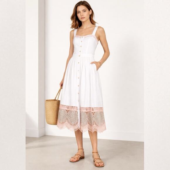 Temperley London Clara embroidered cotton poplin Midi dress Size L Feminine Chic - Picture 1 of 12